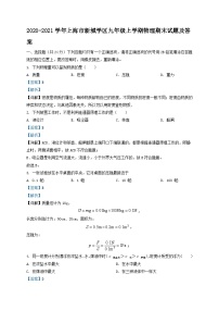 2020-2021学年上海市新城学区九年级上学期物理期末试题及答案