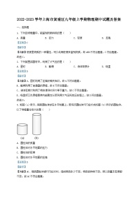 2022-2023学年上海市黄浦区九年级上学期物理期中试题及答案