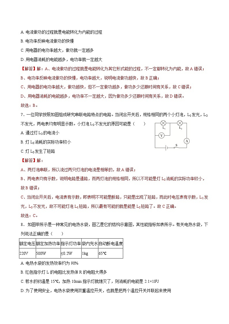 人教版九年级物理第十八章  电功率【章节提升检测】—（人教版）（原卷版）03