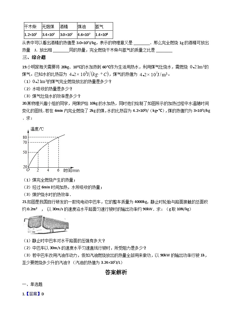 人教版物理九年级 第十四章 第2节 热机的效率 同步测试第3页