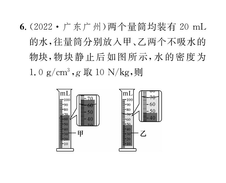 人教版八年级物理下册第10章浮力滚动强化练习（一） [范围：第十章第1~2节]课时训练课件PPT第7页