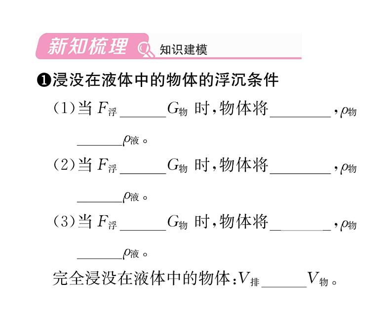 人教版八年级物理下册第10章浮力第3节 物体的浮沉条件及应用第1课时 物体的浮沉条件课时训练课件PPT第2页