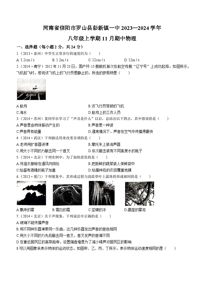 河南省信阳市罗山县彭新镇一中2023-2024学年八年级上学期11月期中物理试题第1页