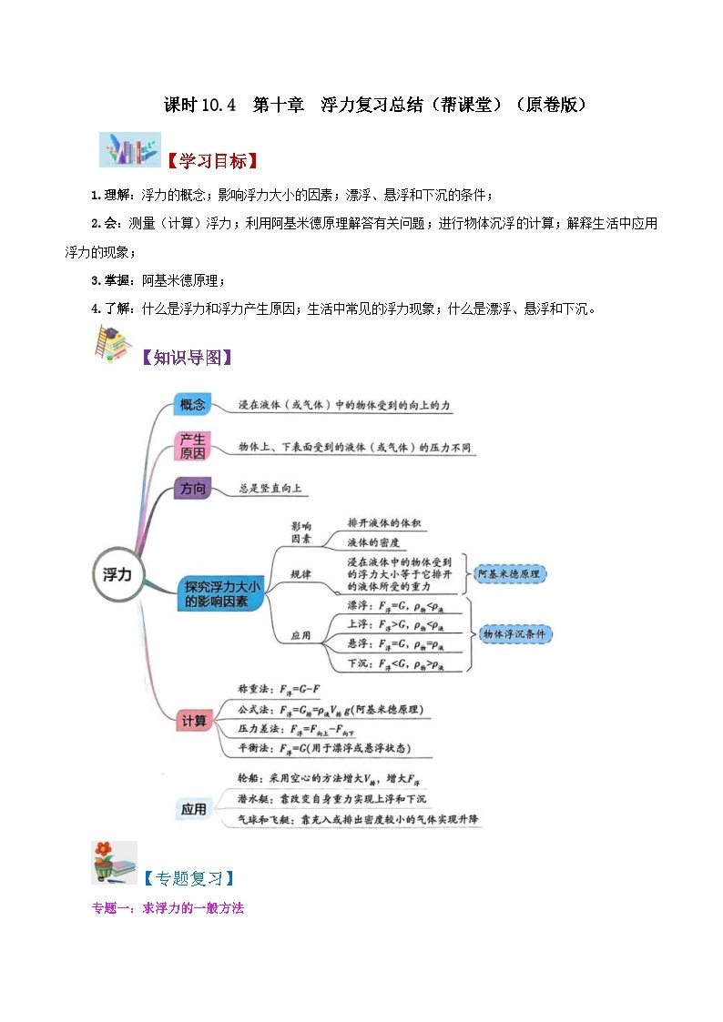 人教版物理八年级下册同步精品讲义10.4 第十章 浮力（复习总结）（2份打包，原卷版+教师版）01