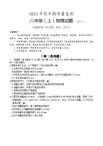 四川省眉山市仁寿县城区2023-2024学年八年级上学期期中考试物理试题