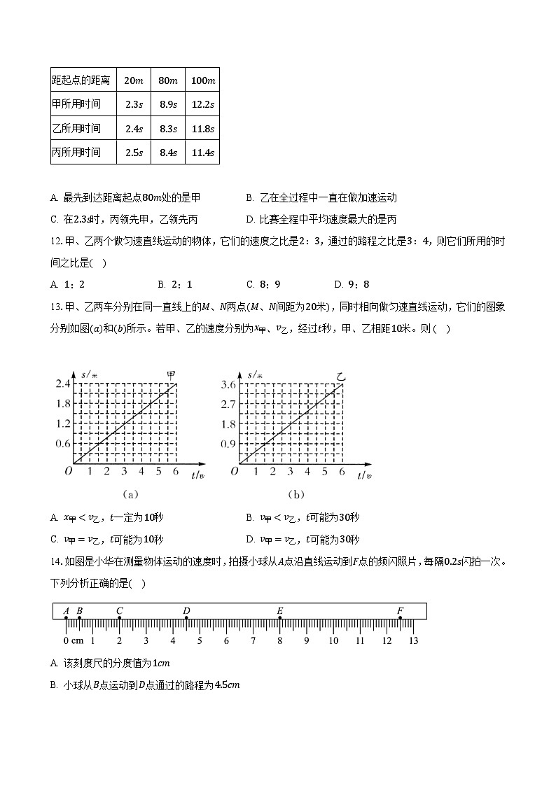 1.3 运动的快慢随堂练习  人教版八年级物理上册03