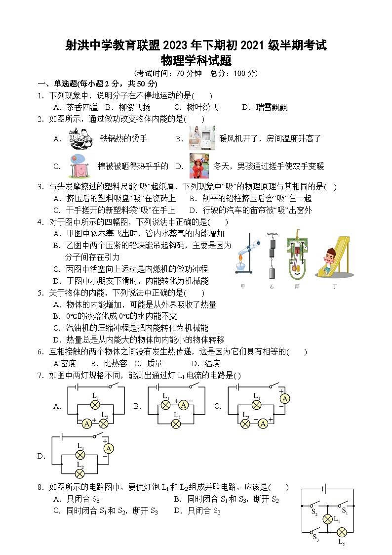 四川省射洪中学校2023-2024学年九年级上学期11月期中物理试题01