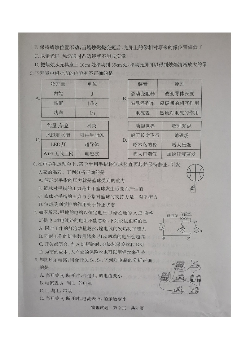 山东济宁泗水县2023九年级一模物理试题第2页