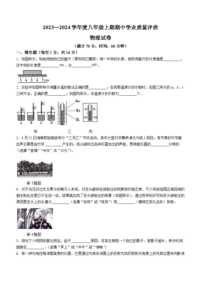 河南省漯河市召陵区2023-2024学年八年级上学期11月期中物理试题01