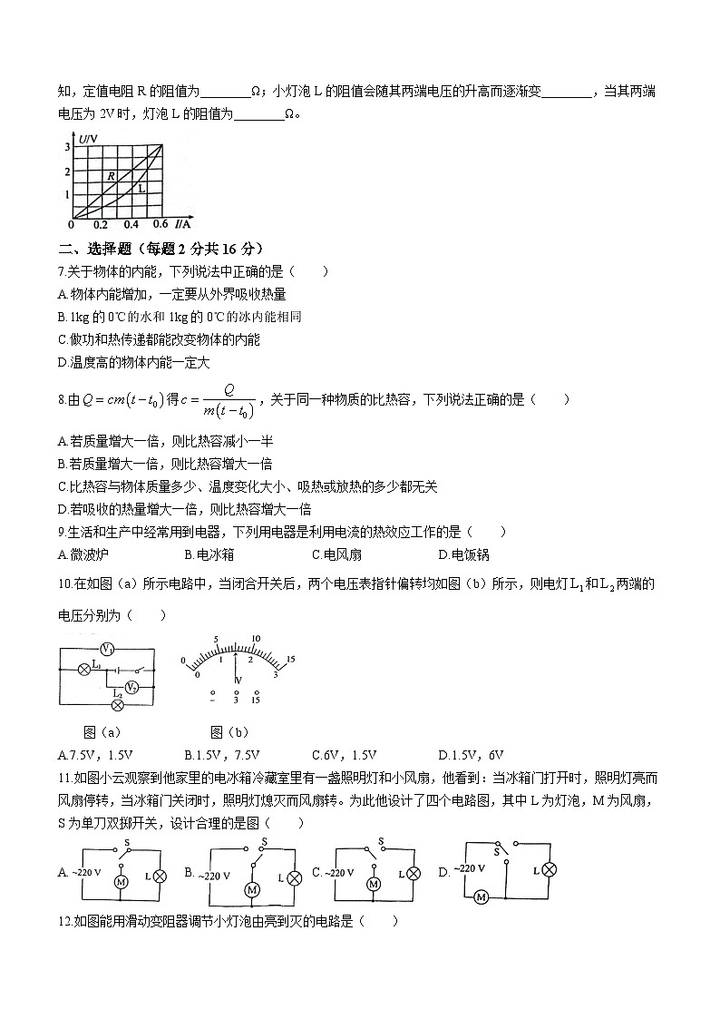 河南省漯河市郾城区2023-2024学年九年级上学期11月期中物理试题02