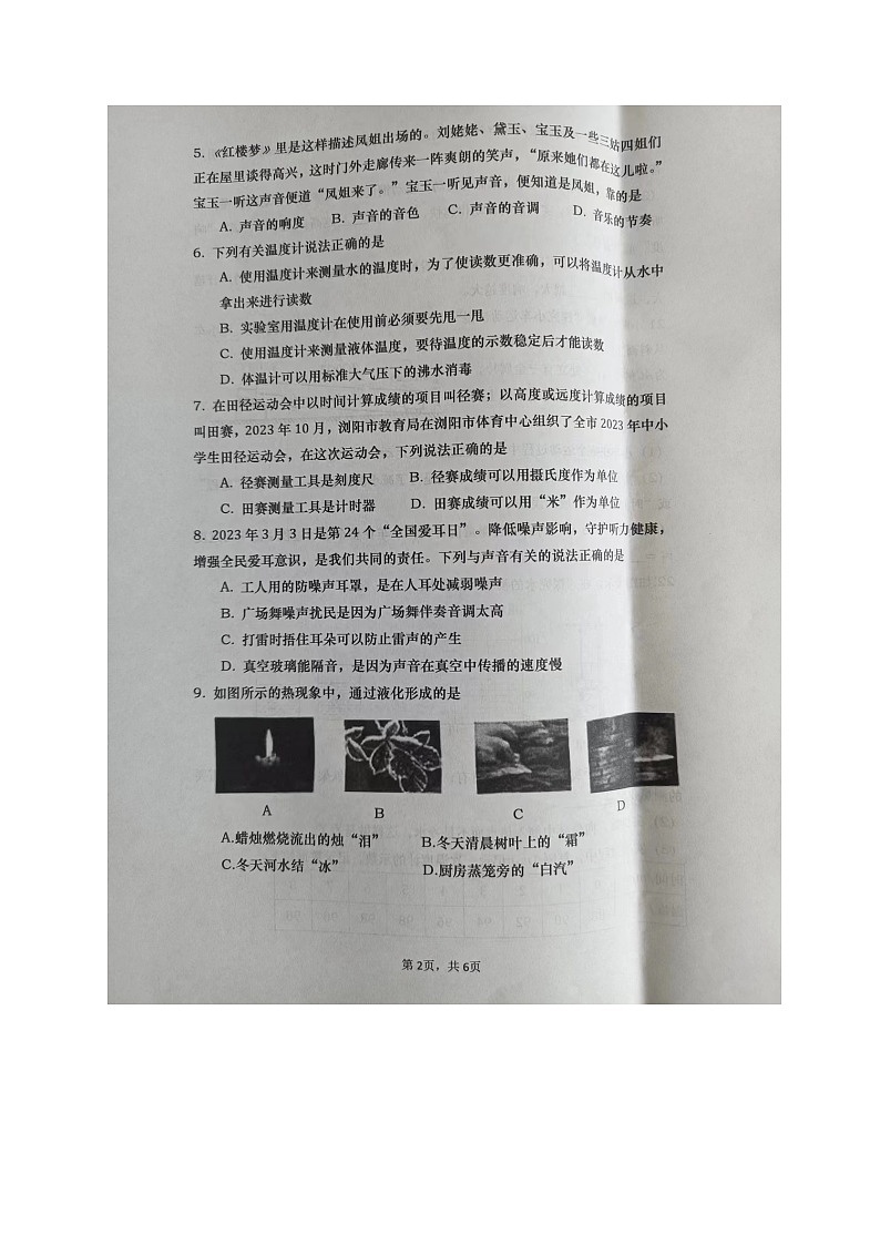 湖南省长沙市浏阳市2023－2024学年上学期八年级物理期中质量监测试题02