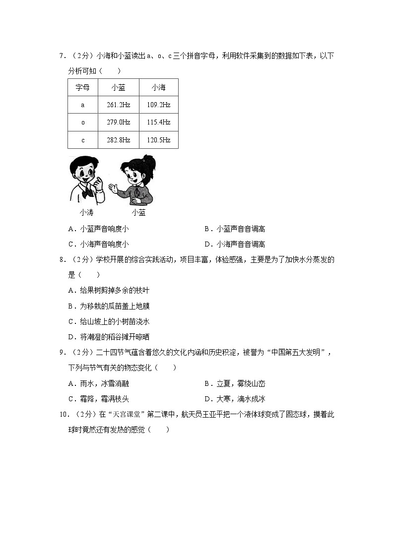 山东省青岛市即墨区2023-2024学年八年级上册物理期中考试试题第2页