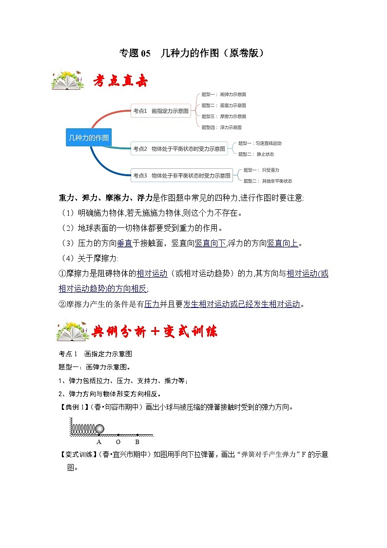 人教版八年级物理下册 专题05  几种力的作图（原卷版）第1页