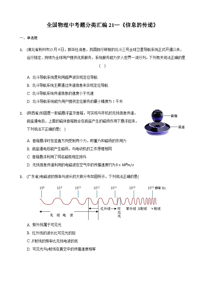 全国物理中考题分类汇编21—《信息的传递》01