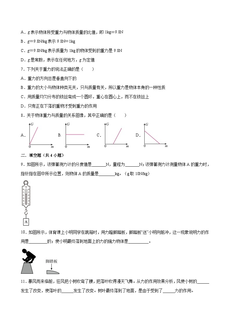 人教版八年级物理下册 7.3《重力》分层训练 （原卷版+解析卷）02