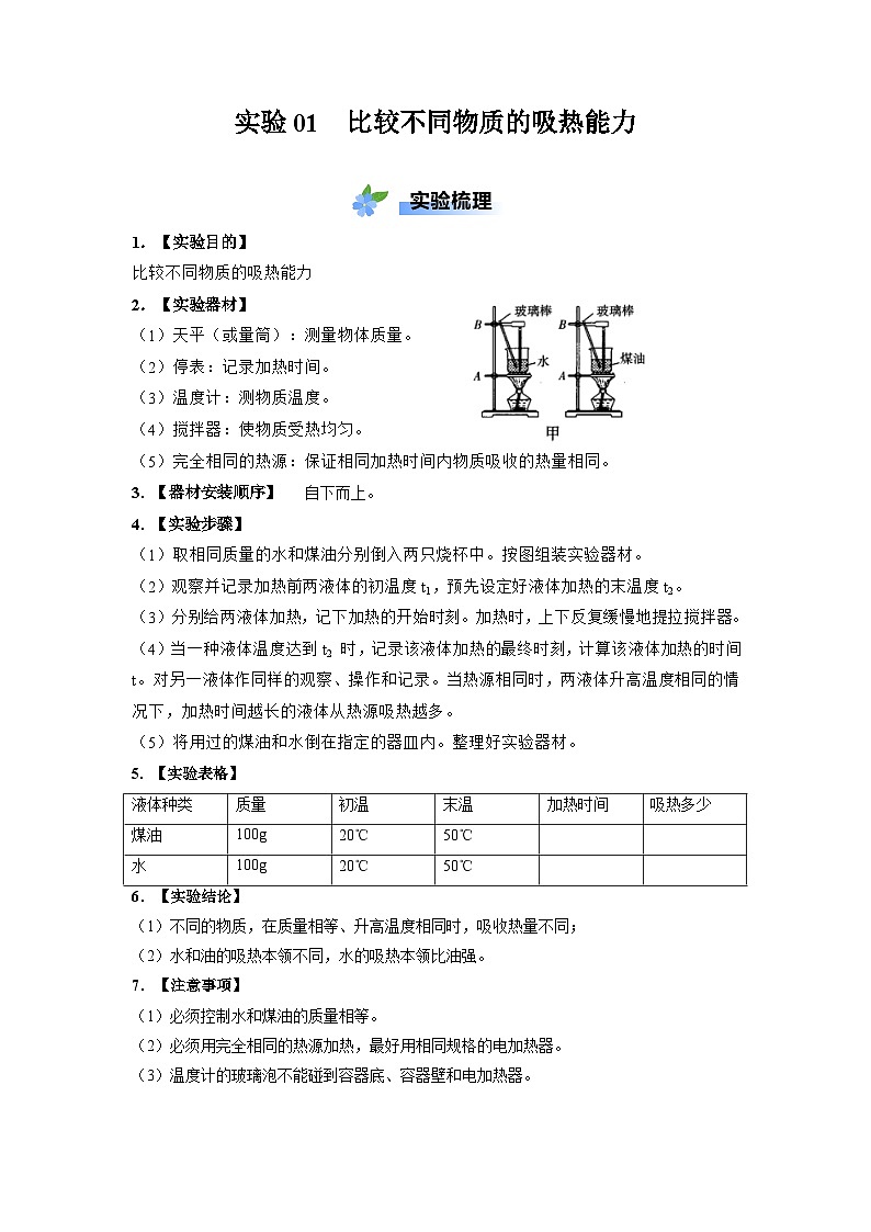 实验01　比较不同物质的吸热能力（解析版）第1页