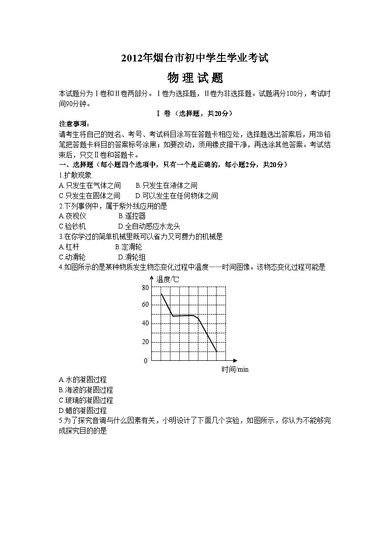 山东省烟台市2012年中考物理试题第1页