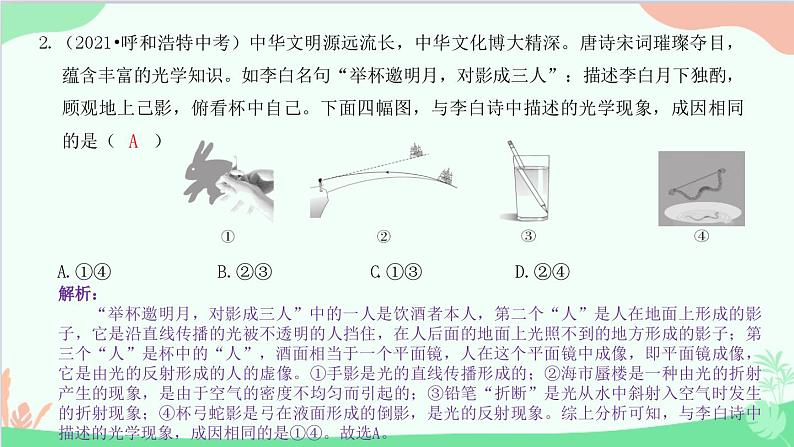 教科版物理八年级上册 第四章 在光的世界里 综合训练 光现象课件第3页