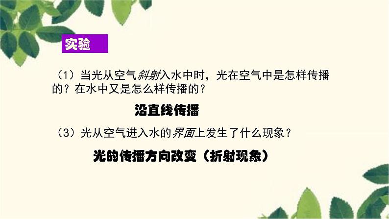 沪教版物理八年级上册 第四章  多彩的光3.第三节  光的折射（第一课时） 课件05