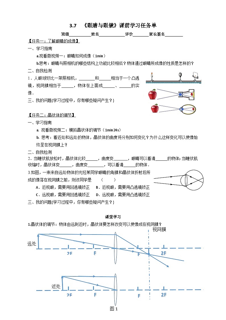沪粤版物理八年级上册   3.7 眼睛与光学仪器教案第1页