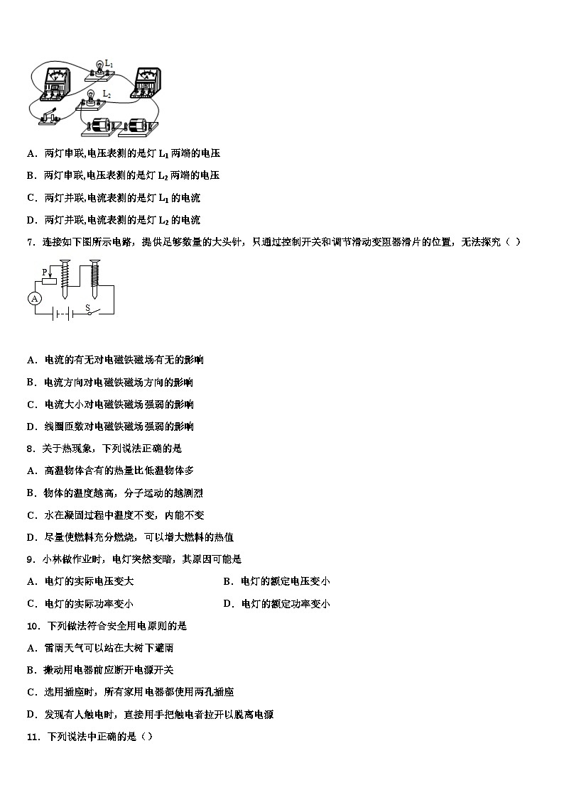 2023-2024学年安徽省中学物理九年级第一学期期末复习检测模拟试题03