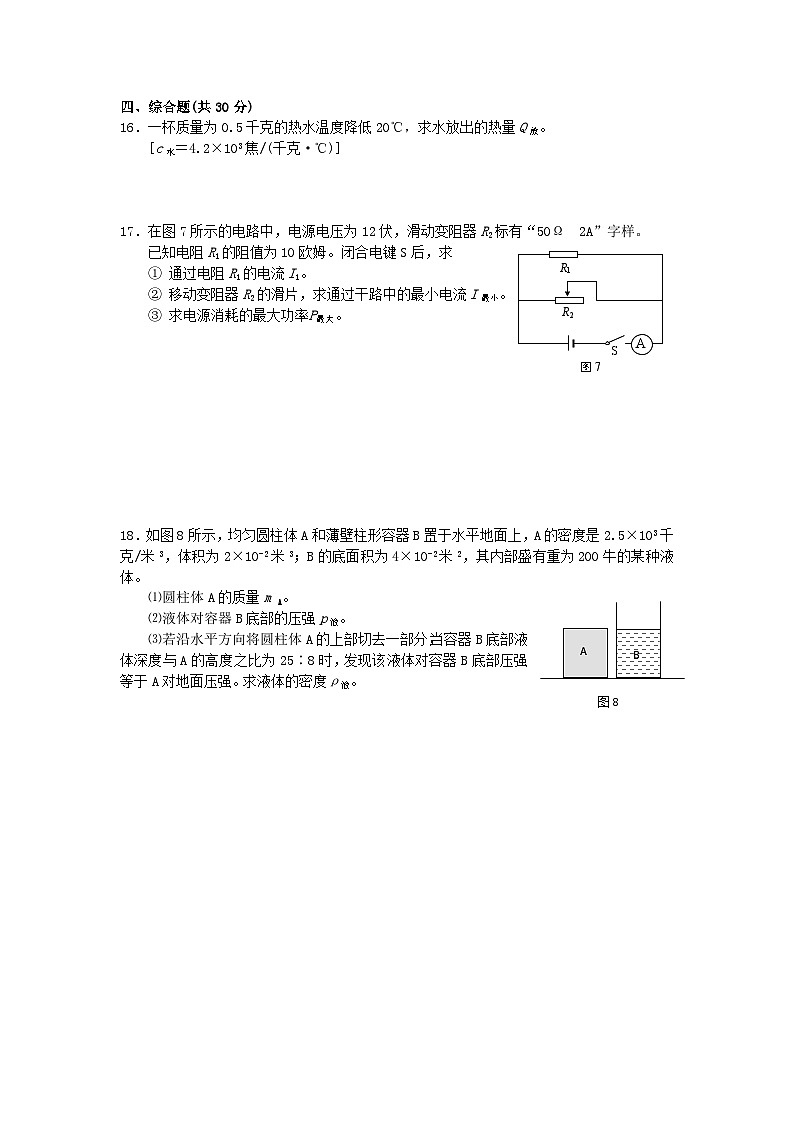 2021年上海市罗南中学中考第一次模拟考试物理试题（图片版）03