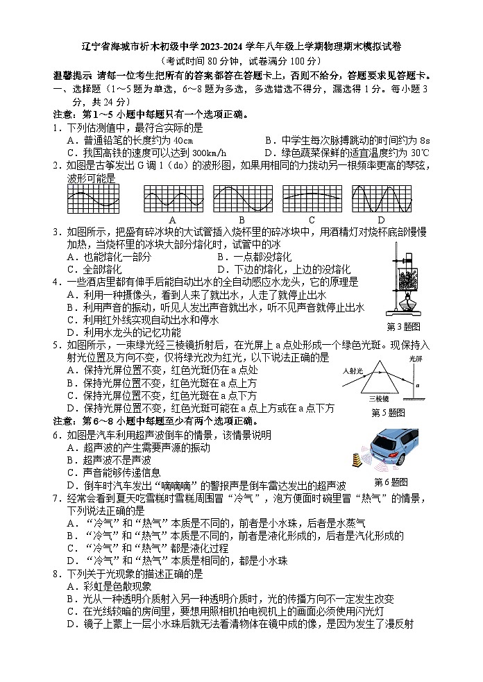 辽宁省海城市析木初级中学2023-2024学年八年级上学期物理期末模拟试卷01