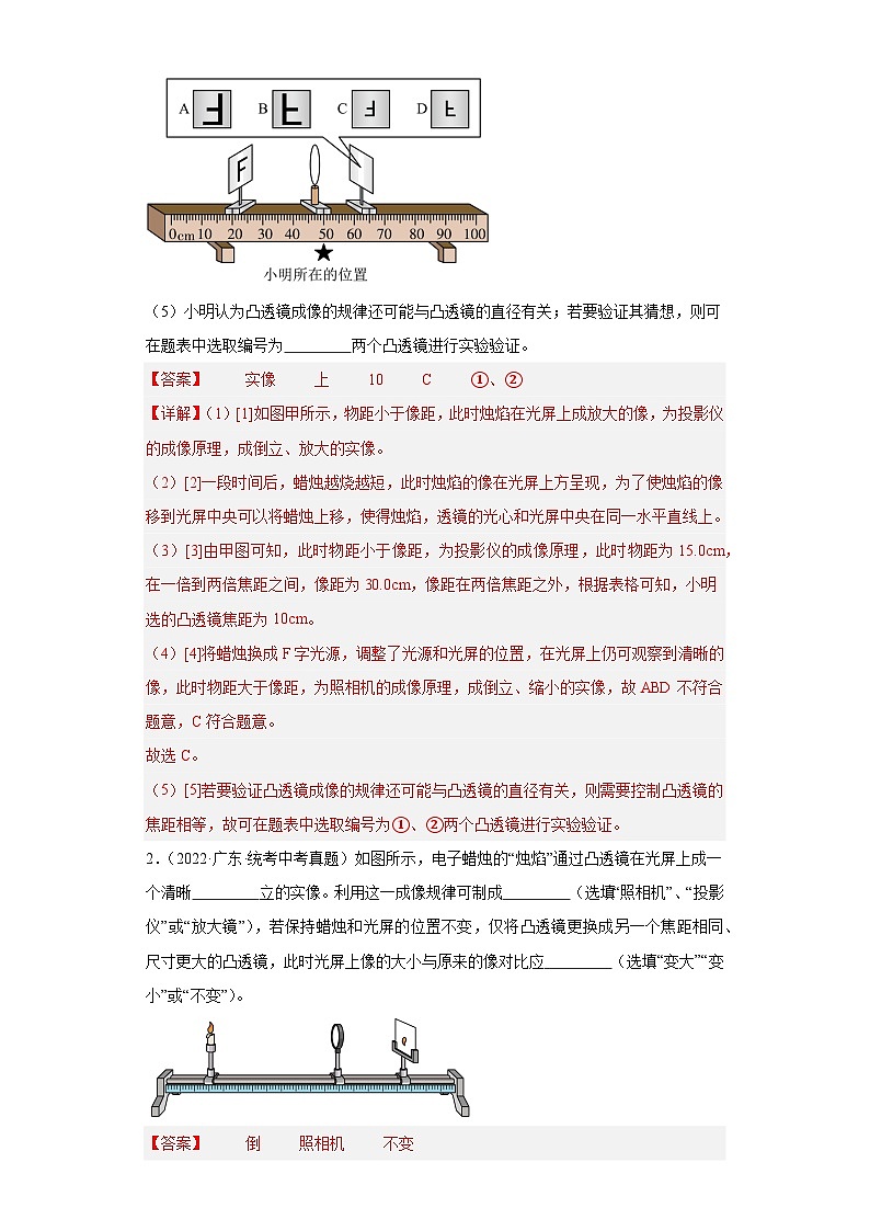 专题04 凸透镜成像规律-备战2024年广东物理中考之5年中考1年模拟专题复习02