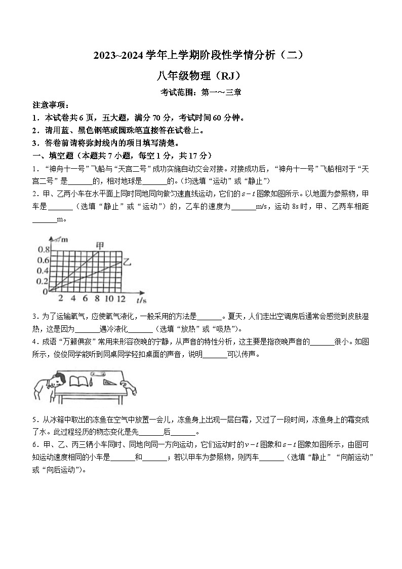 河南省平顶山三六联校2023-2024学年八年级上学期期中考试物理试题01