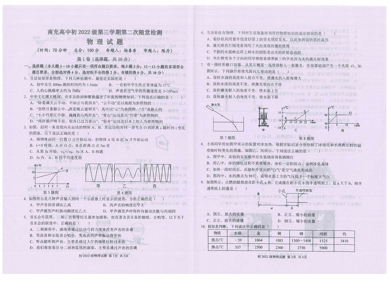 四川省南充市顺庆区南充高级中学2023-2024学年八年级上学期12月月考物理试题第1页