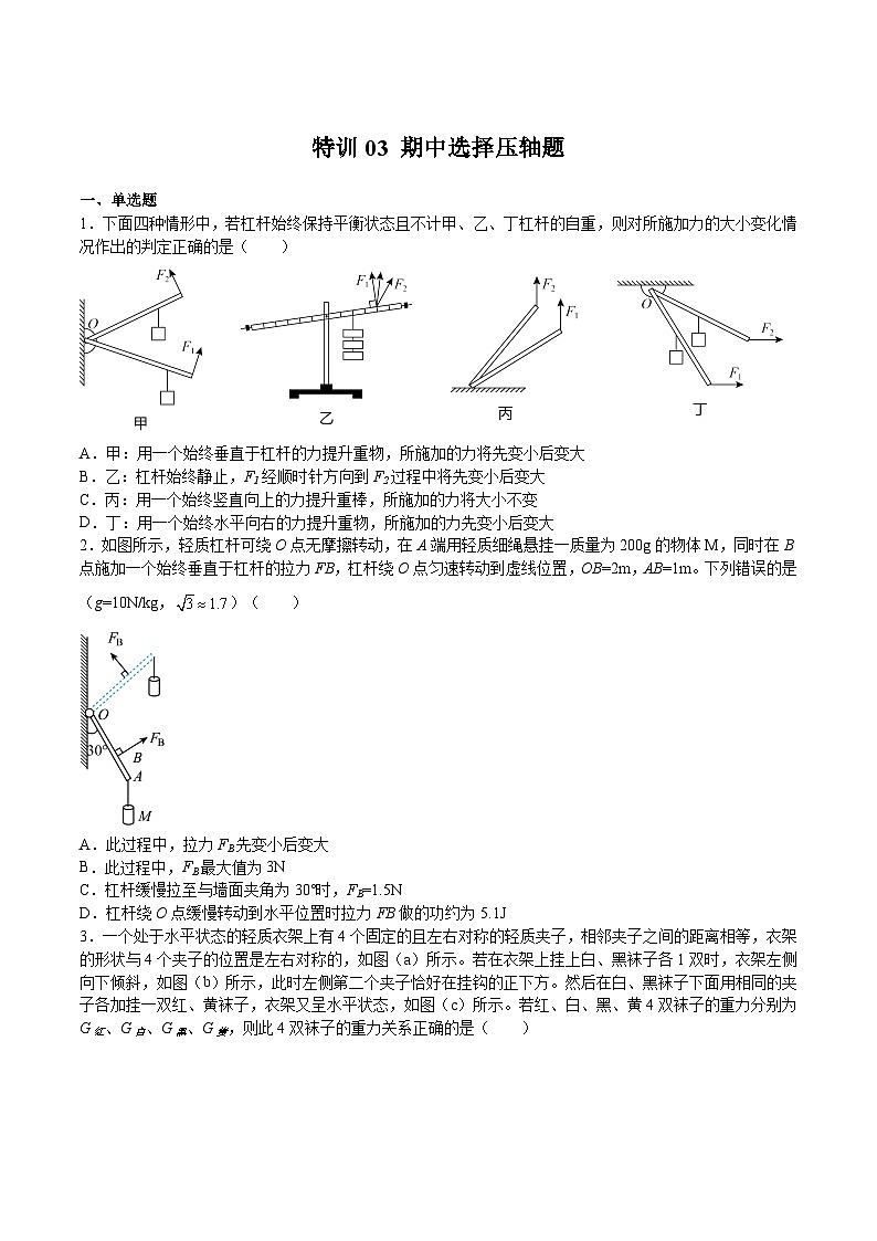 特训03 期中选择压轴题-2023-2024学年八年级物理第二学期期中期末挑战满分冲刺卷（上海沪教版）01
