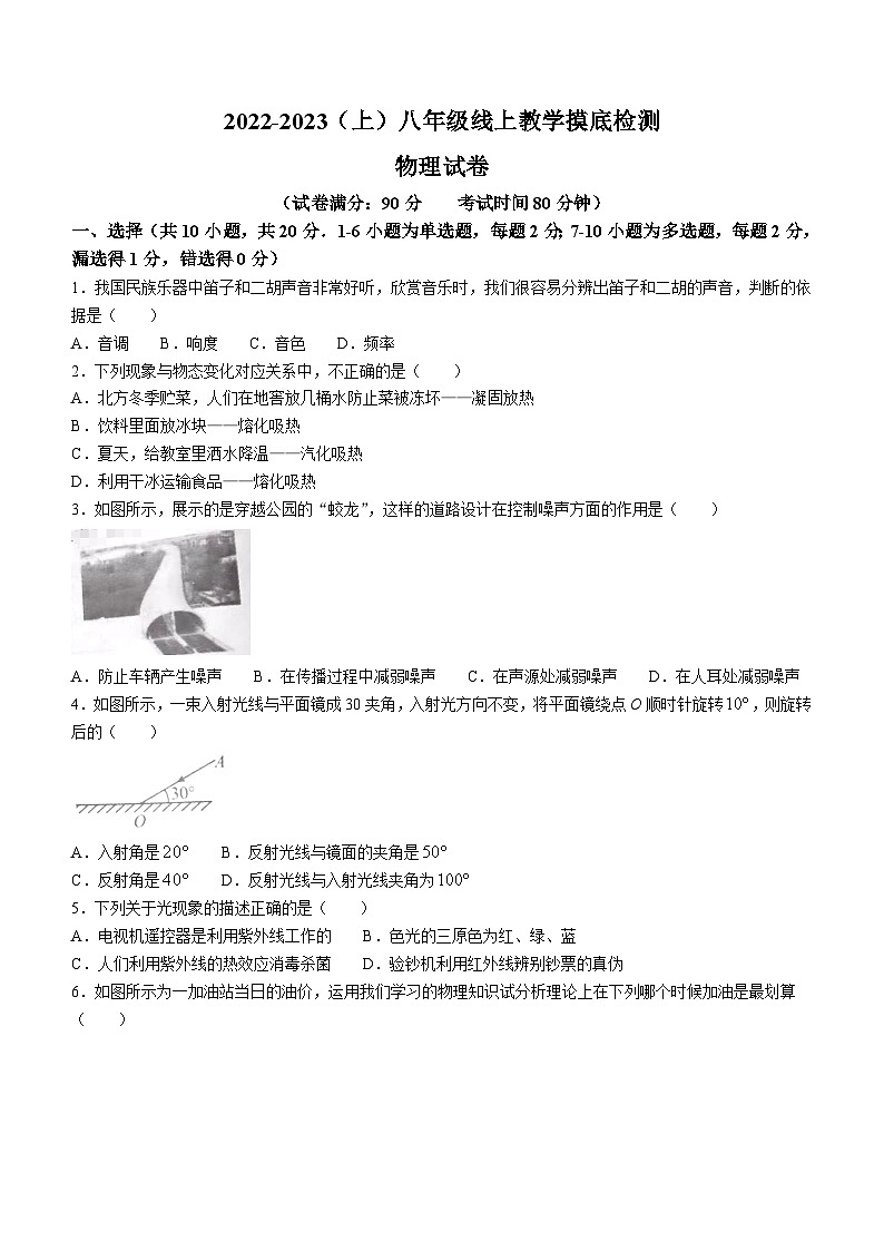 辽宁省阜新市细河区2022-2023学年八年级上学期期末考试物理试题01