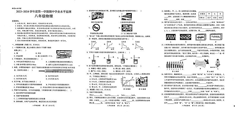广东省韶关市仁化县2023-2024学年八年级上学期期中考试物理试卷第1页