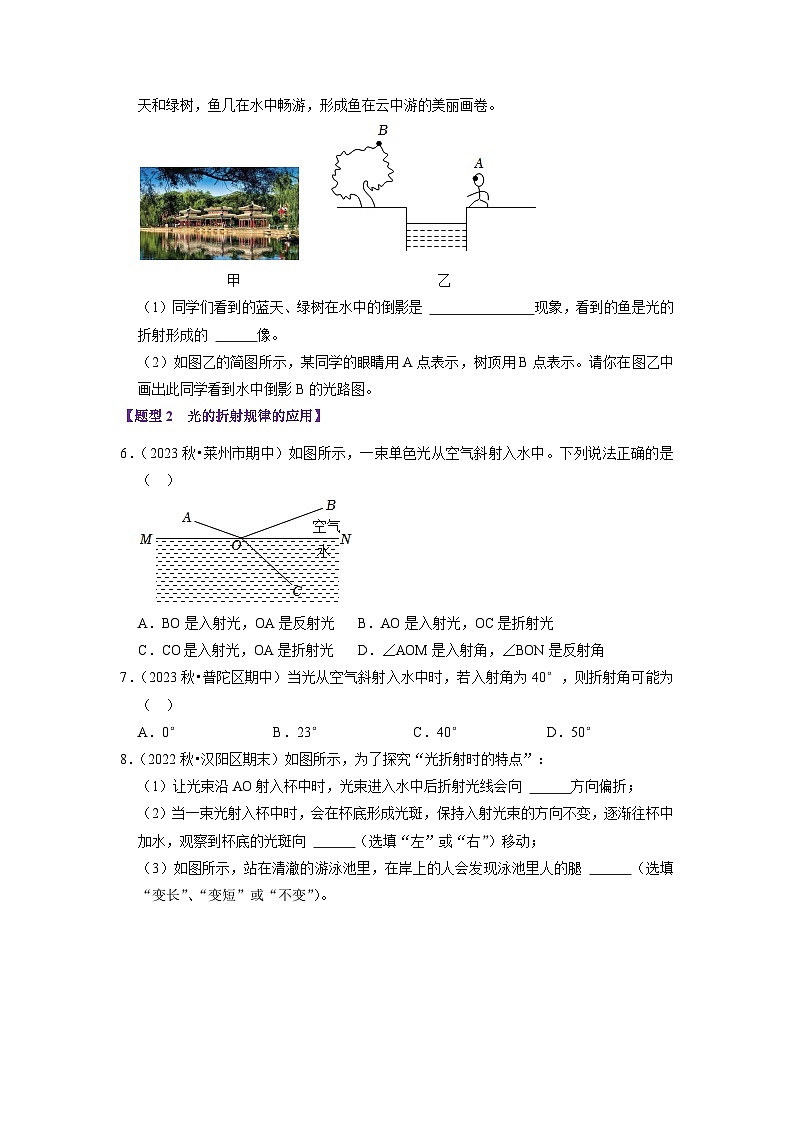第4章 《光的折射 透镜》题型训练（58题19大类型）（原卷版）第3页