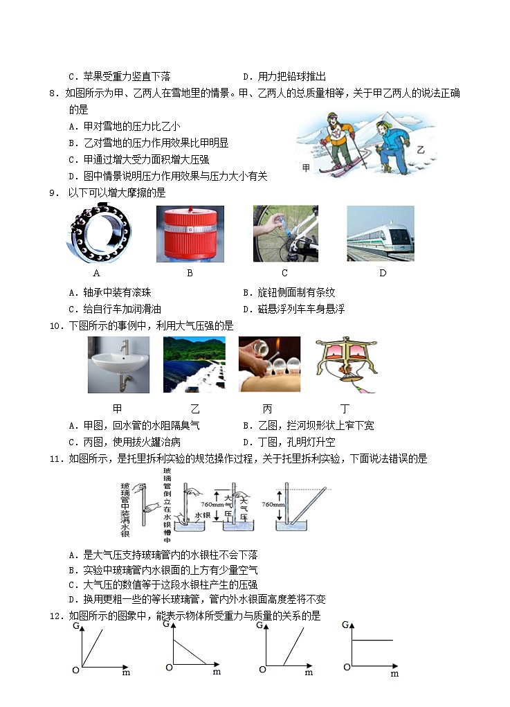 2020-2021学年湖南省永州市道县八年级下学期期中物理试题及答案第2页