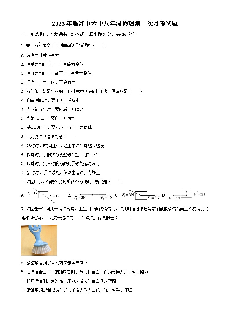 湖南省岳阳市临湘市第六中学2022-2023学年八年级下学期3月月考物理试题01