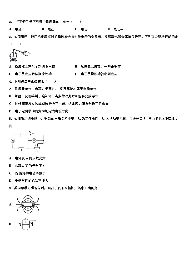 2023-2024学年福建省物理九年级第一学期期末达标测试试题02