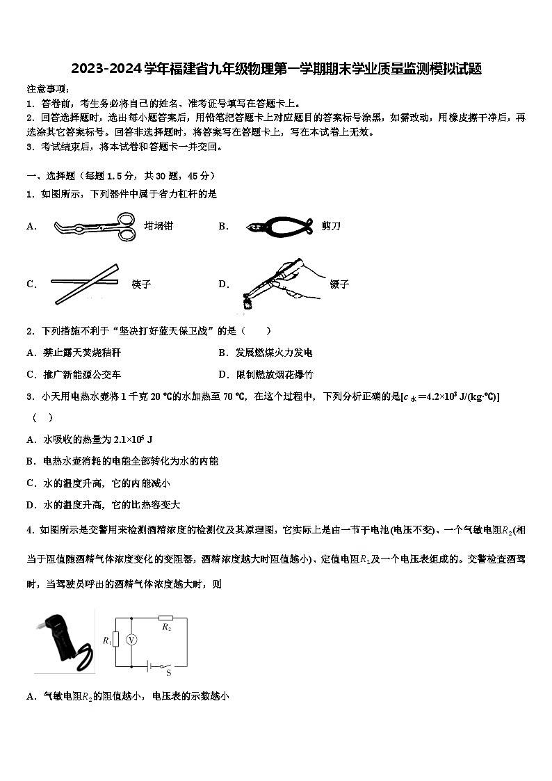 2023-2024学年福建省九年级物理第一学期期末学业质量监测模拟试题01