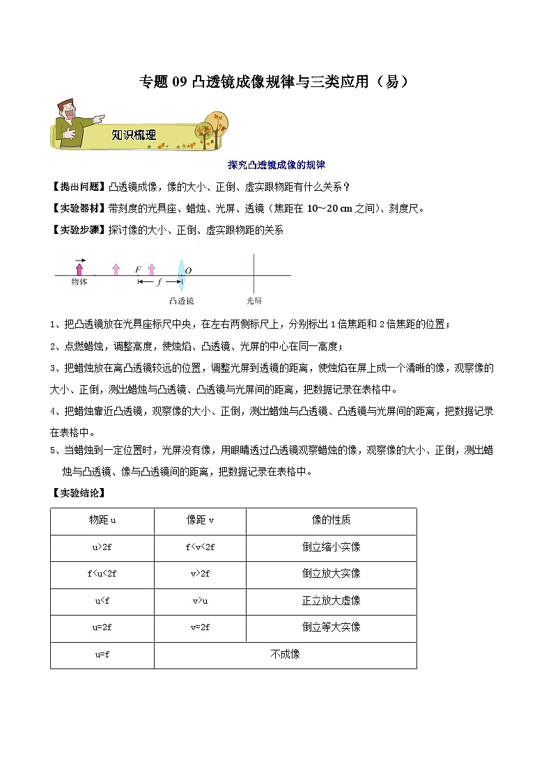 专题09 凸透镜成像规律与三类应用（易）-原卷版第1页