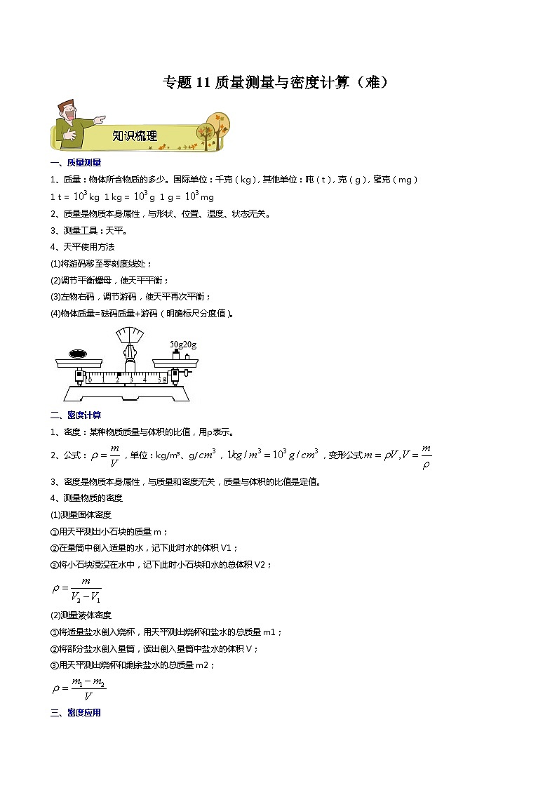 专题11 质量测量与密度计算（易）-解析版第1页