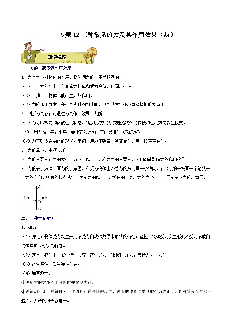 专题12 三种常见的力及其作用效果（易）-解析版第1页