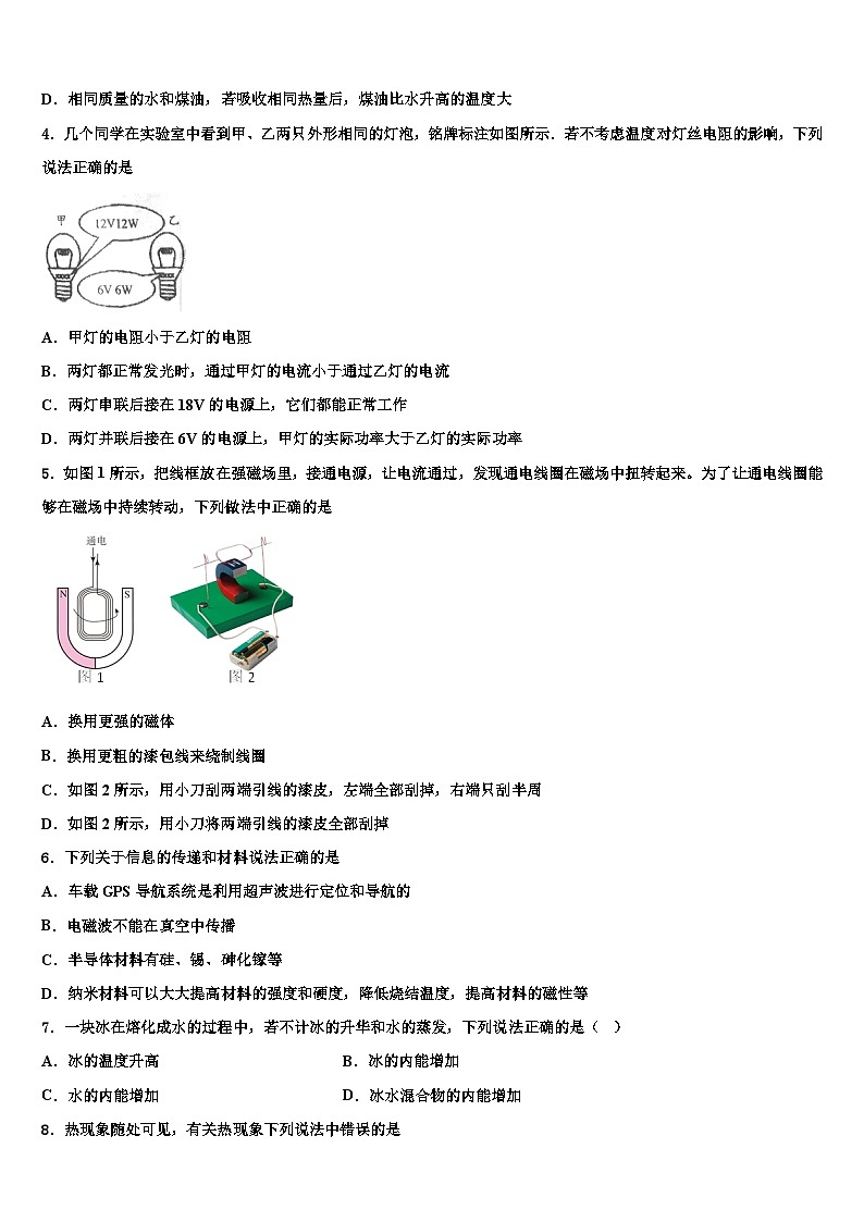 2024届安徽中学物理九上期末质量跟踪监视试题02