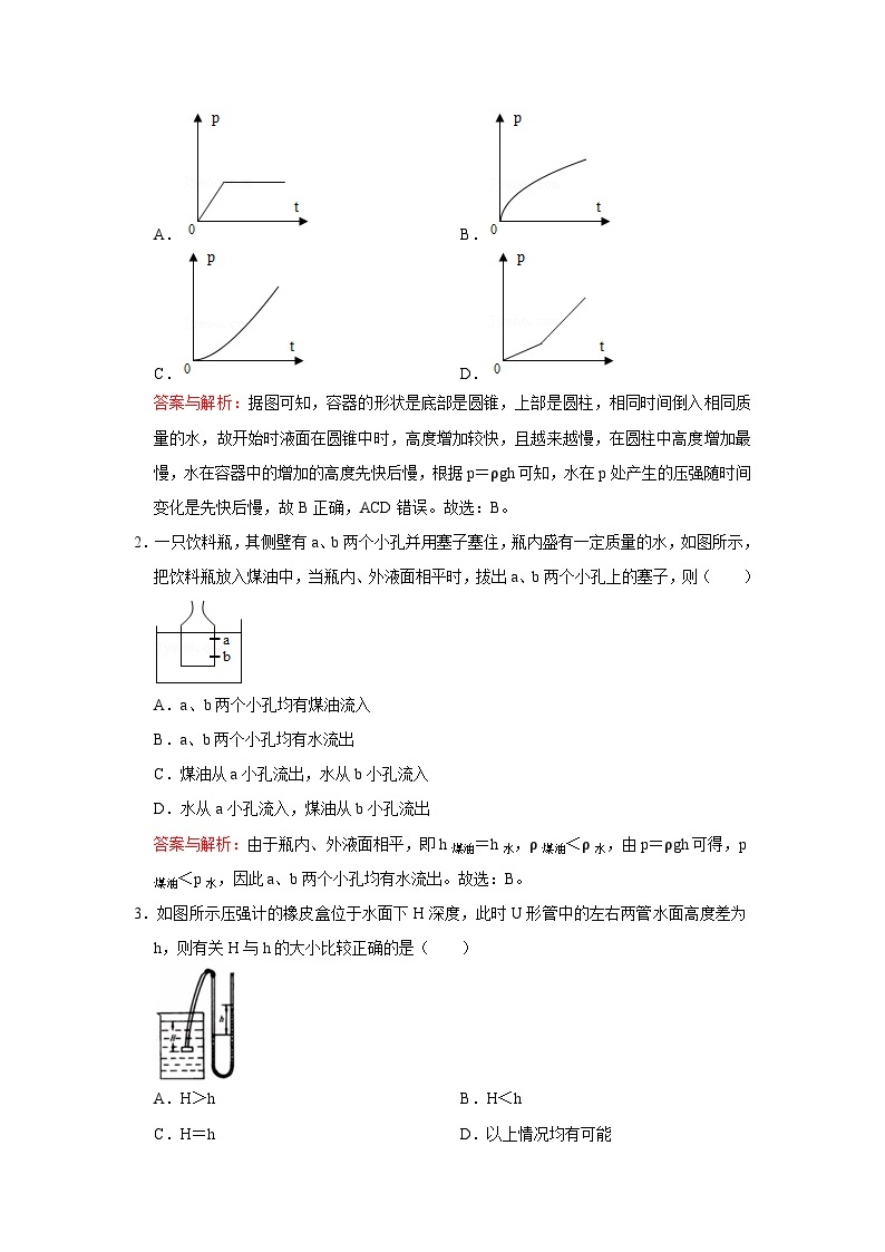 30 液体压强、连通器、利用平衡法求液体密度-初中物理自主招生精品讲义练习03