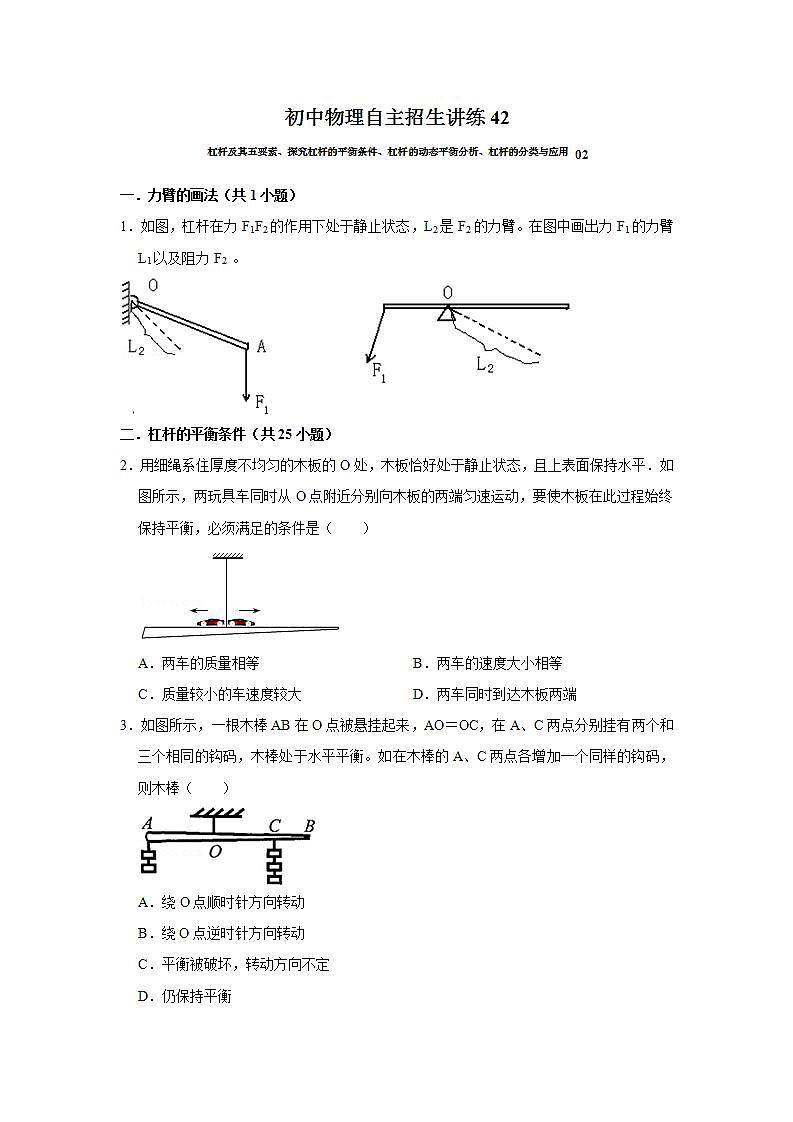 42杠杆及其五要素、探究杠杆的平衡条件、杠杆的动态平衡分析、杠杆的分类与应用 02（学生版）第1页