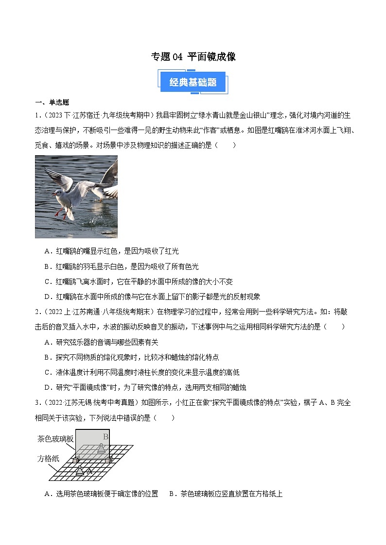 专题04 平面镜成像-【备考期末】2023-2024学年八年级物理上学期期末真题分类汇编（苏科版）01