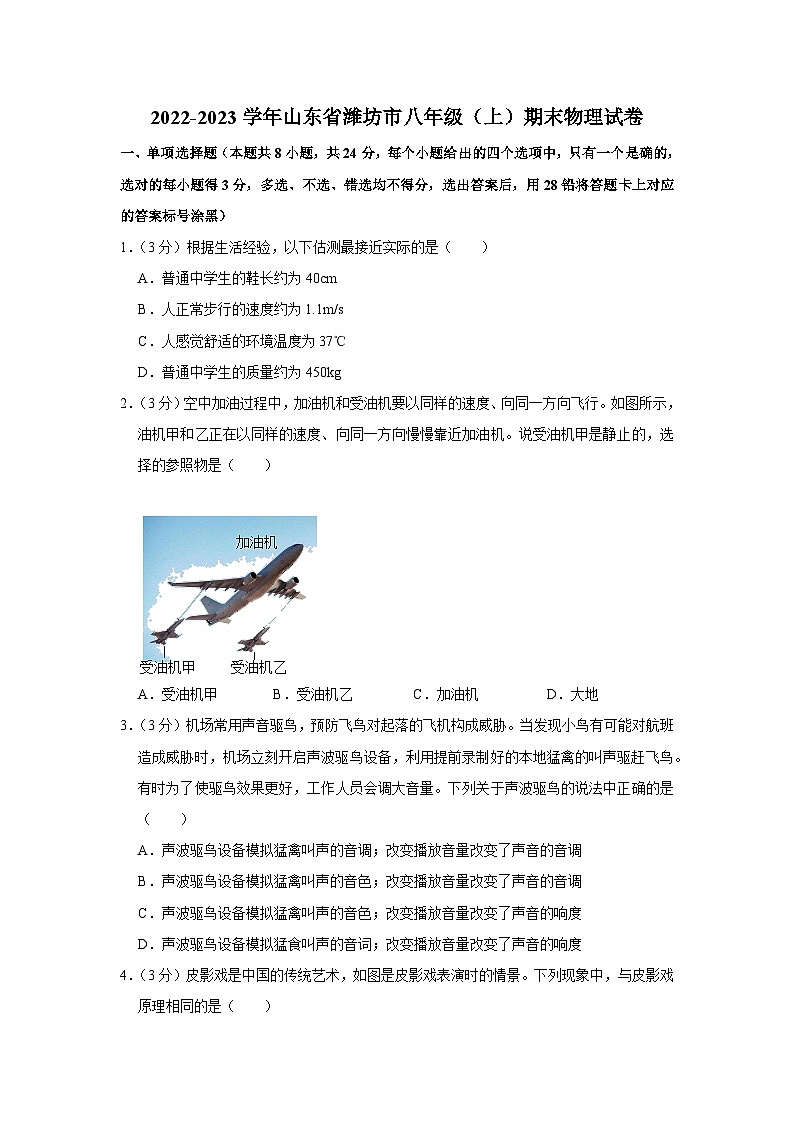 山东省潍坊市2022-2023学年八年级上学期期末考试物理试卷第1页