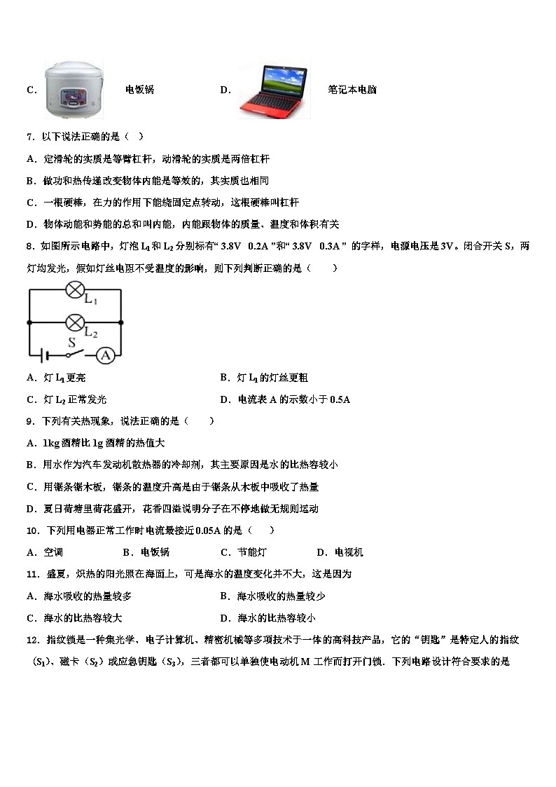 重庆市2023-2024学年九年级物理第一学期期末复习检测试题第3页