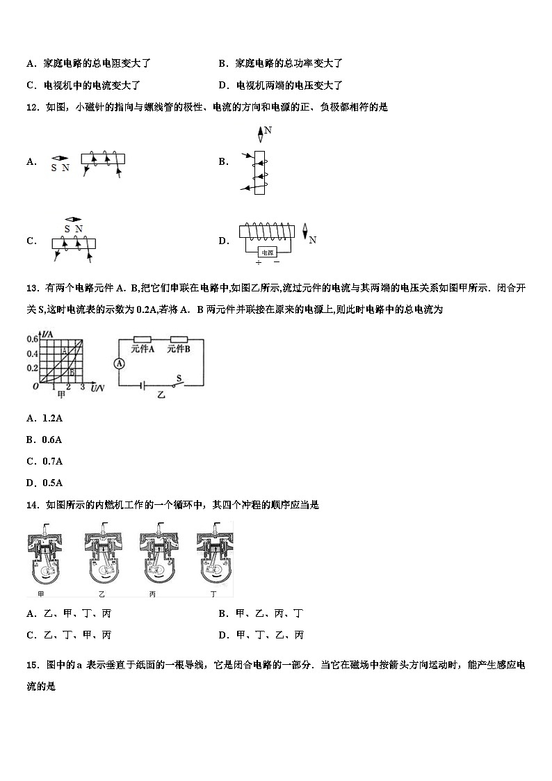 重庆市中学2023年物理九年级第一学期期末综合测试试题第3页