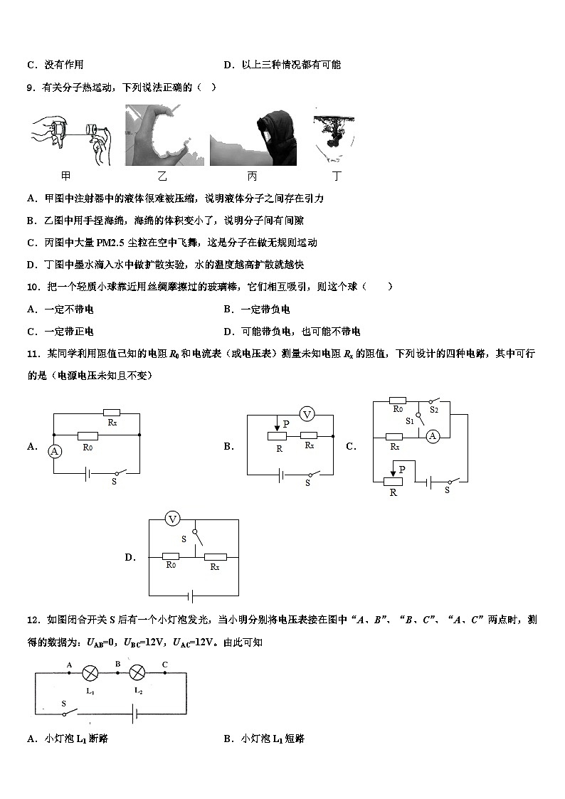 2024届重庆市中学物理九年级第一学期期末质量检测模拟试题第3页