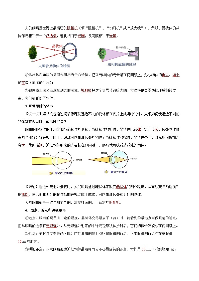 人教版八年级物理上册同步教学 5.4 眼睛和眼镜（导学案）【教师版】第2页